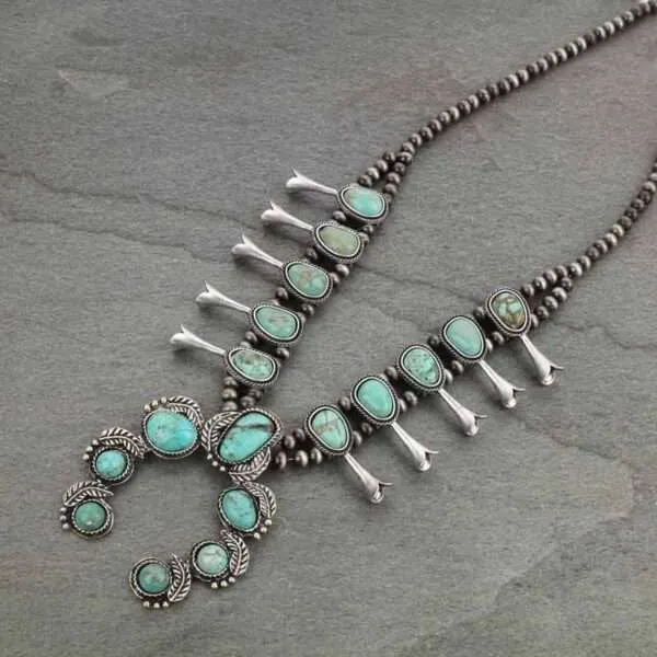 Full Squash Blossom Natural Turquoise Necklace