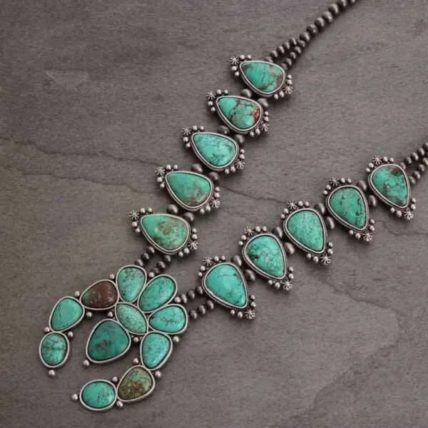 Full Squash Blossom Natural Turquoise Necklace