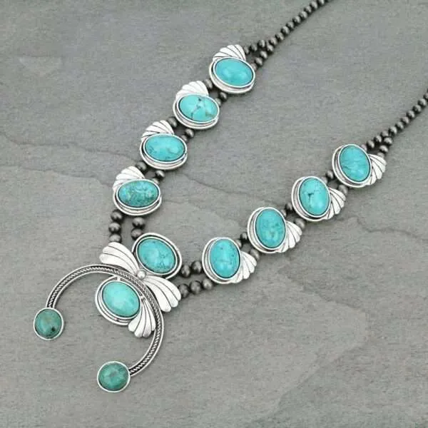 Full Squash Blossom Natural Turquoise Necklace