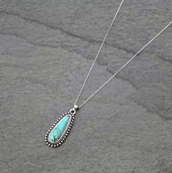 Sterling Silver Chain Necklace with Natural Stone Pendant