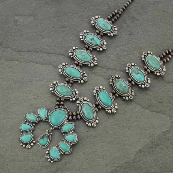 Full Squash Blossom Natural Turquoise Necklace