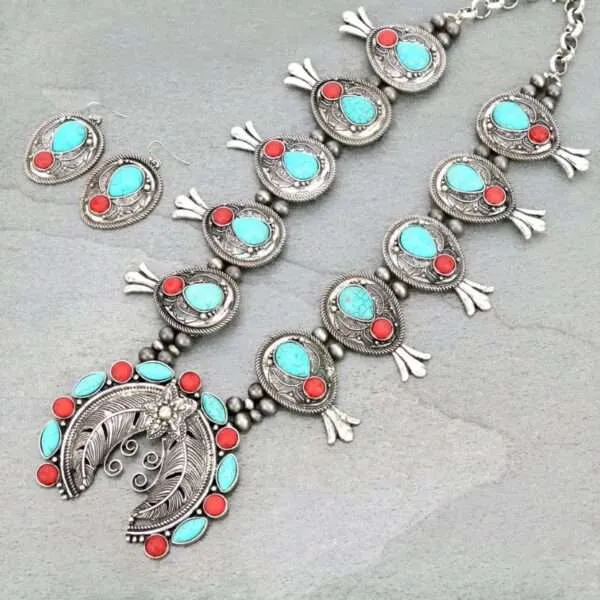 Squash Blossom Turquoise Necklace, Navajo Squash Blossom Necklace ,Squash Blossom Necklace Vintage, Turquoise Necklace