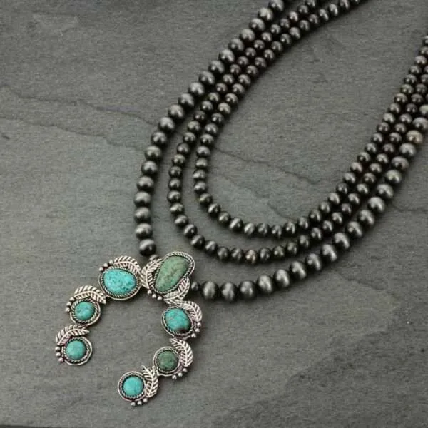 Full Squash Blossom Natural Turquoise Necklace