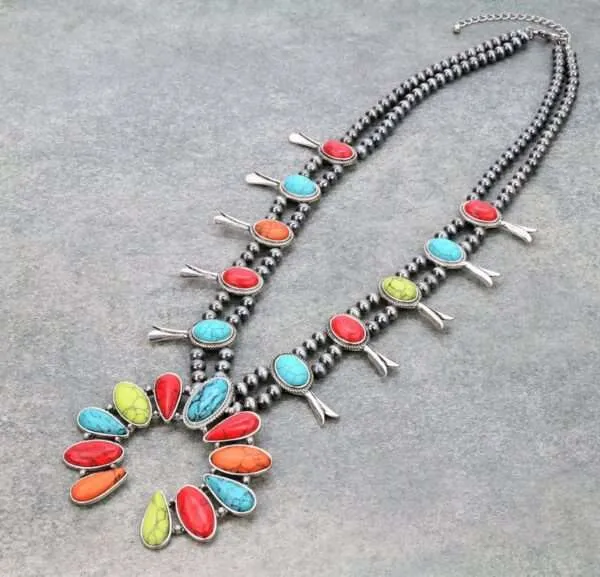 Squash Blossom Western Style Turquoise Necklace