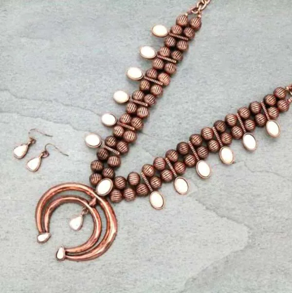 Full Squash Blossom Turquoise Necklace Set with Earrings.