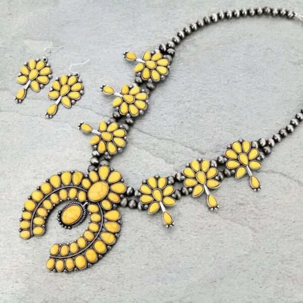 Full Squash Blossom Turquoise Necklace