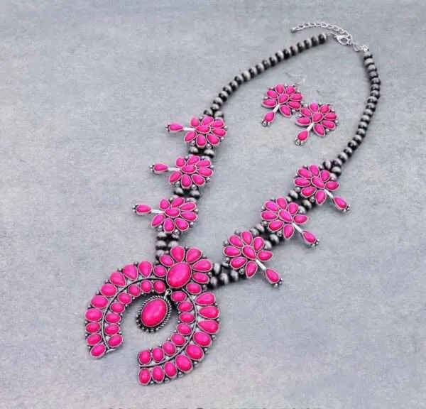 Full Squash Blossom Turquoise Necklace