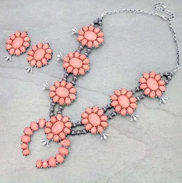Full Squash Blossom Turquoise Necklace Set with Earrings.