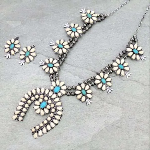 Squash Blossom Turquoise Necklace, Navajo Squash Blossom Necklace ,Squash Blossom Necklace Vintage, Western Turquoise Necklace