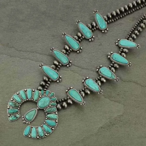 Full Squash Blossom Natural Turquoise Necklace