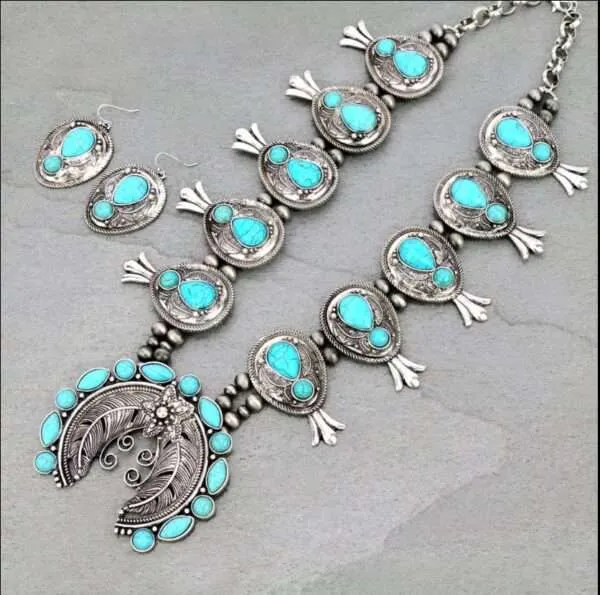 Squash Blossom Turquoise Necklace, Navajo Squash Blossom Necklace ,Squash Blossom Necklace Vintage, Turquoise Necklace
