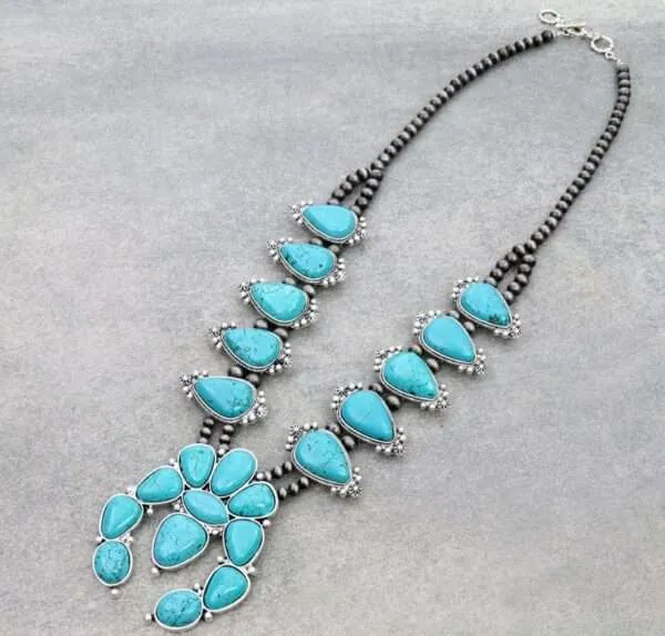 Full Squash Blossom Natural Turquoise Necklace