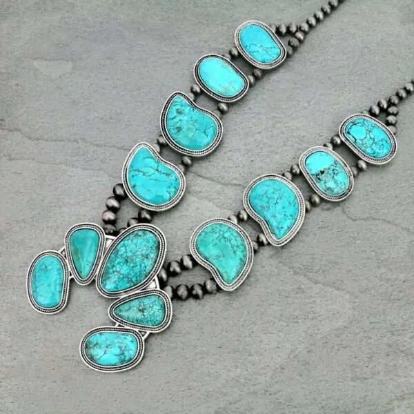 Full Squash Blossom Natural Turquoise Necklace