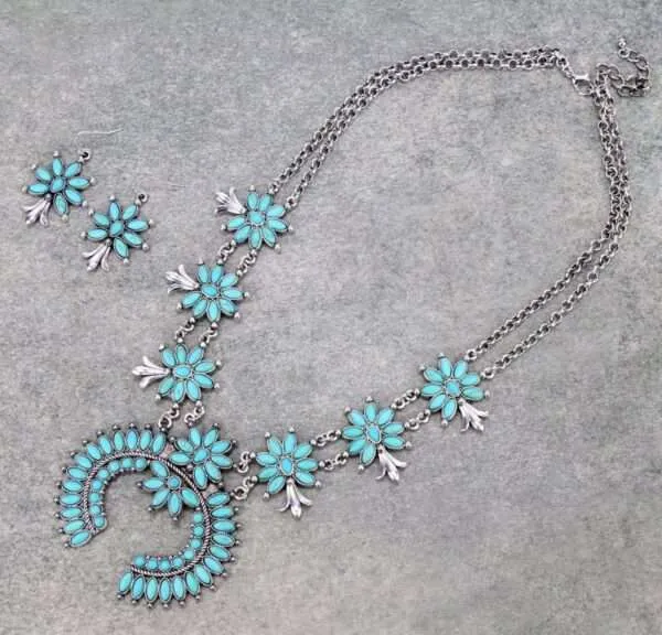 Squash Blossom Turquoise Necklace, Navajo Squash Blossom Necklace ,Squash Blossom Necklace Vintage, Turquoise Necklace