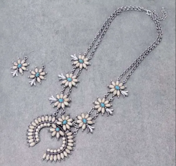 Full Squash Blossom Turquoise Necklace