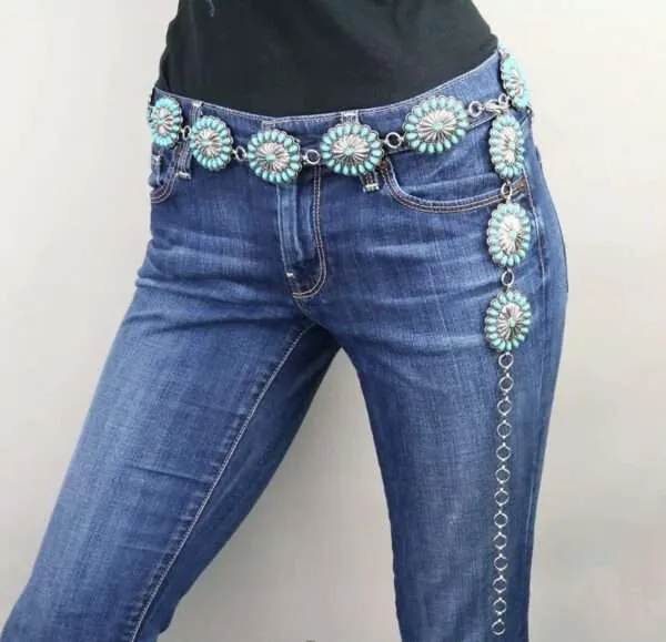 Western Concho Belt With Turquoise L/XL