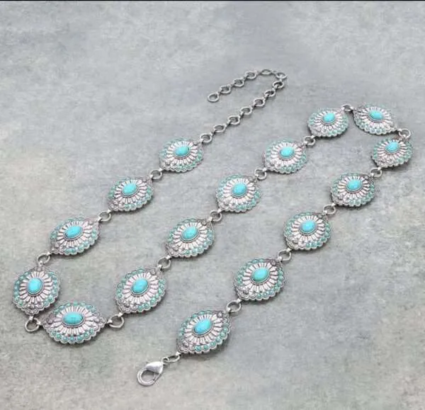 Western Concho Belt With Turquoise L/XL