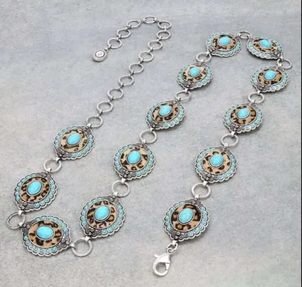 Western Concho Belt With Leather & Turquoise S/M