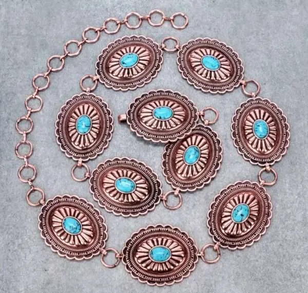 Western Concho Belt With Turquoise