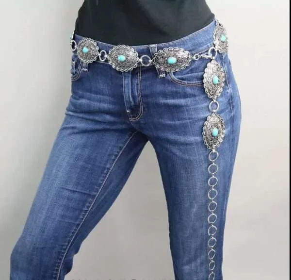 Western Concho Belt With Turquoise L/XL