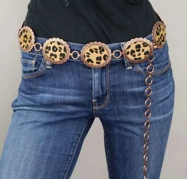 Western Leopard Leather Concho Belt S/M