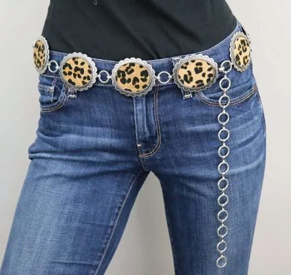 Western Leopard Leather Concho Belt S/M