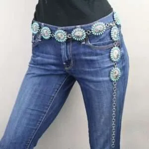Western Concho Belt With Turquoise L/XL