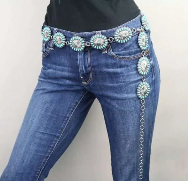 Western Concho Belt With Turquoise L/XL