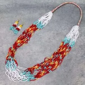 Native American Style Beaded Necklace, Seed Beaded Necklace Set