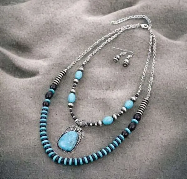 Navajo Style Pearls Necklace Beaded Necklace Western Southwestern Jewelry Bead & Pearl Layered Necklace