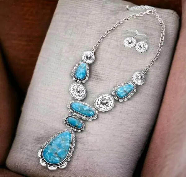 Western Concho Turquoise Necklace Set