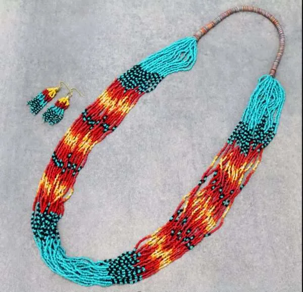 Native American Style Beaded Necklace, Seed Beaded Necklace Set