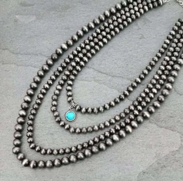 Navajo Style Pearls Necklace 24' Hand Knotted Navajo Style Pearls Necklace Beaded Necklace Western Southwestern Jewelry