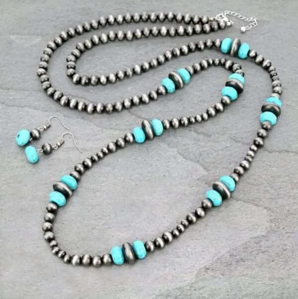 Navajo Style Pearls Necklace 48' Hand Knotted Navajo Style Pearls Necklace Beaded Necklace Western Southwestern Jewelry