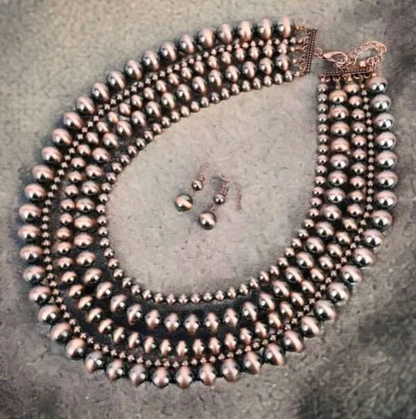 Navajo Style Pearls Necklace Beaded Necklace Western Southwestern Jewelry Bead & Pearl Layered Multi-strand Necklace.
