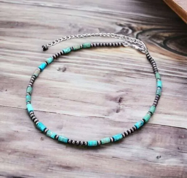 Navajo Style Pearls Necklace Beaded Necklace, Western Southwestern Jewelry, Bead & Pearl Layered Necklace,