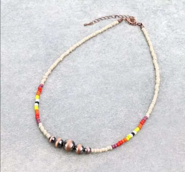 Navajo Style Pearls Necklace Beaded Necklace Western Southwestern Jewelry Seed Bead & Pearl Layered Necklace