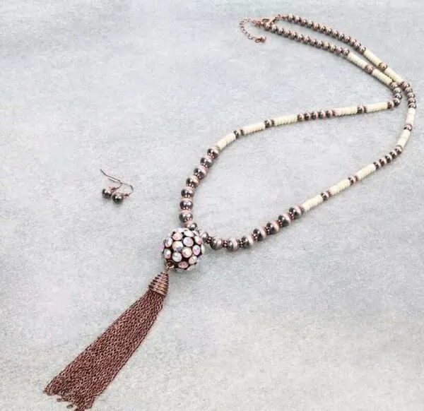 Navajo Style Pearls Necklace Hand Knotted Navajo Style Pearls Necklace Pendant Necklace Western Southwestern Jewelry Chain Necklace Set