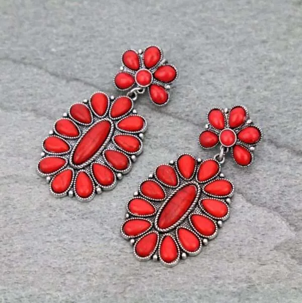 Turquoise Squash Blossom Earrings,  Turquoise Earrings,  Western Earrings,  Concho Stone Stud Earrings,