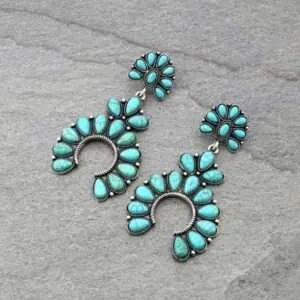 Turquoise Squash Blossom Earrings,  Turquoise Earrings,  Western Earrings, Navajo Earrings