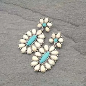 Turquoise Squash Blossom Earrings,  Turquoise Earrings,  Western Earrings,  Concho Stone Stud Earrings,
