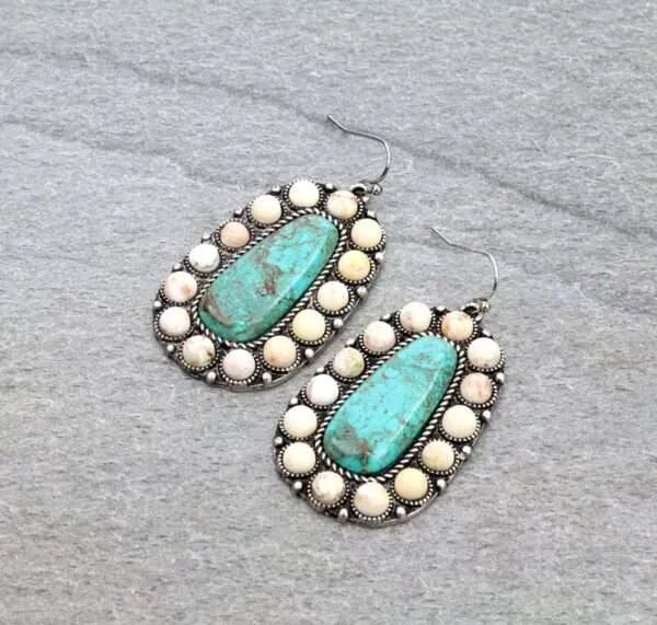 Natural Turquoise Squash Blossom Earrings,  Turquoise Earrings,  Western Earrings, Navajo Earrings