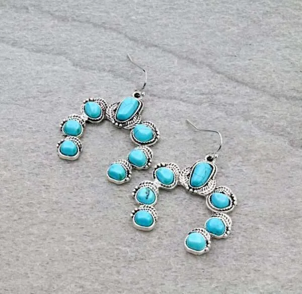 Natural Turquoise Squash Blossom Earrings,  Turquoise Earrings,  Western Earrings, Navajo Earrings