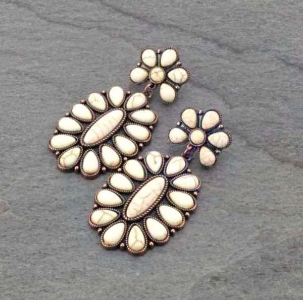 Turquoise Squash Blossom Earrings,  Turquoise Earrings,  Western Earrings,  Concho Stone Stud Earrings,
