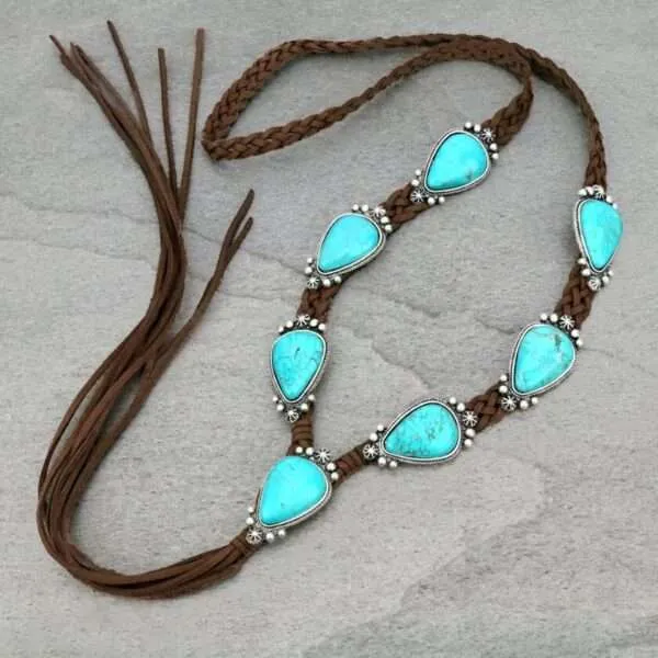 Natural Turquoise Long Suede Necklace