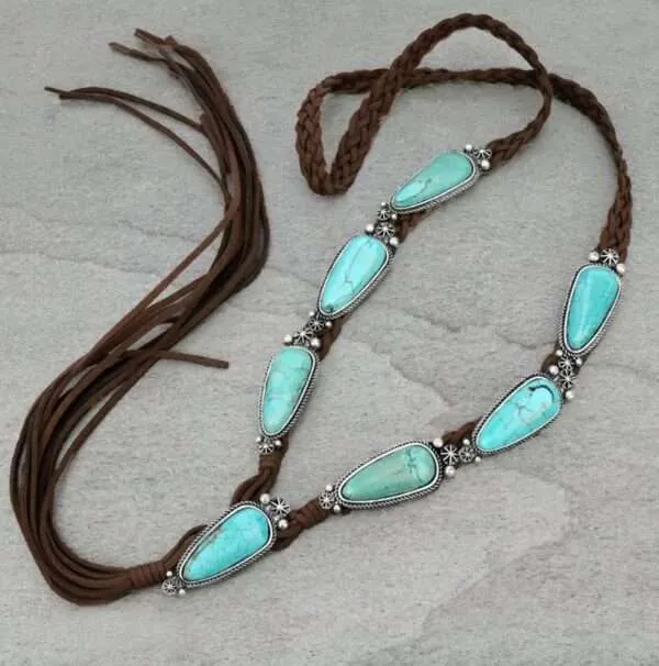 Natural Turquoise Long Suede Necklace