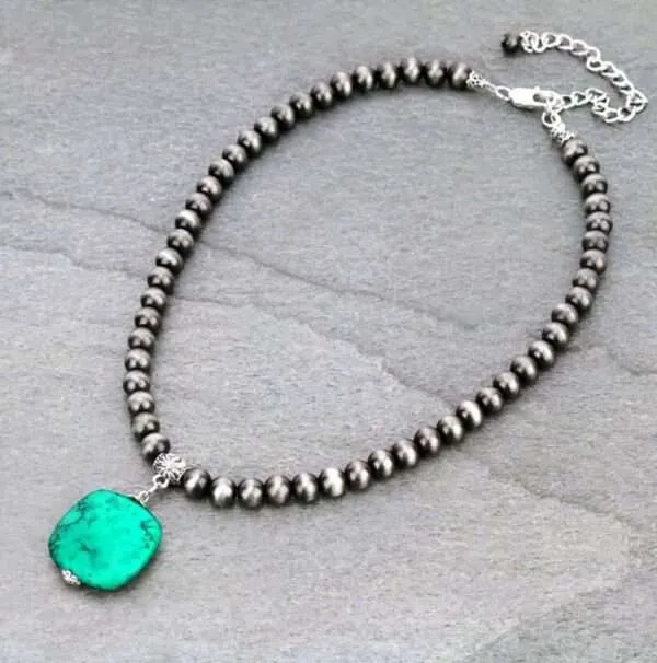 Natural Turquoise Western Pearl Pendent Necklace