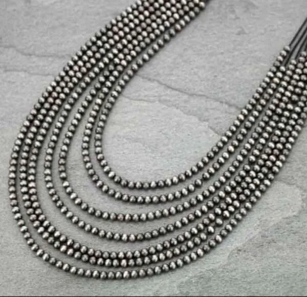 4mm Sterling Silver Bead, Necklace, Oxidized Sterling Silver, Classic Western Choker,Southwest Pearls, Navajo Style Pearls Necklace