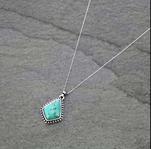 Sterling Silver Chain Necklace with Natural Stone Pendant