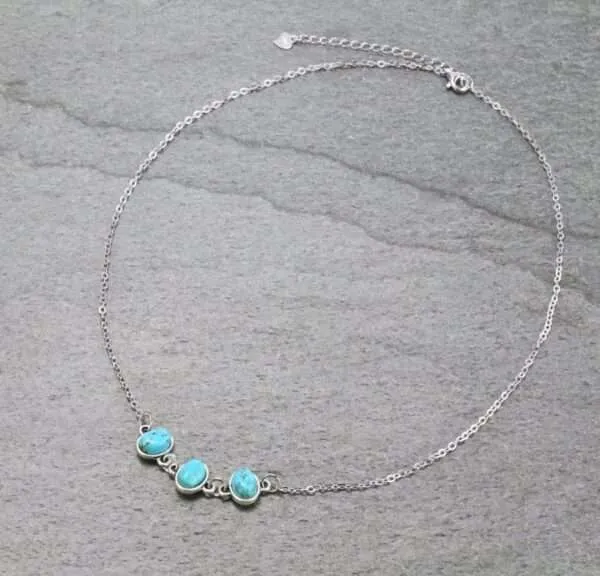 Sterling Silver Chain Necklace with Natural Stone Pendant